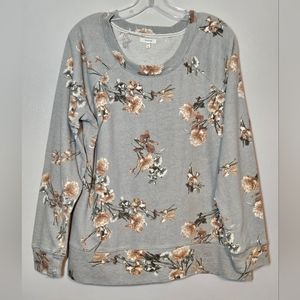 Maurices Light Gray/Green Knit Floral Print Pullover,  Sz L